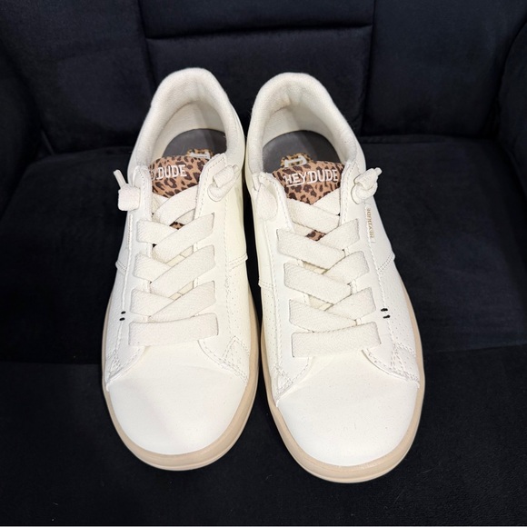 Hey Dude Shoes - HeyDude Women's White Lace-Up Sneakers with Leopard Details
